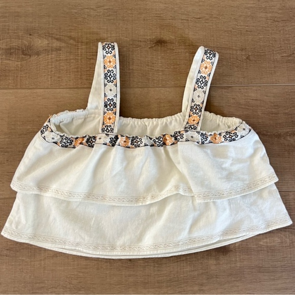 Madewell Linen Blend Cropped Embroidered‎ Tiered Anita Smock Top Small White Y2K - Picture 8 of 8